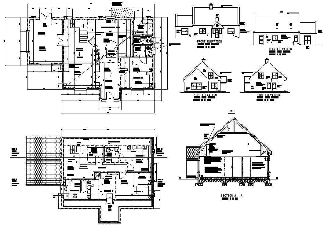 Single story ground floor 2 bhk house plan with elevation 