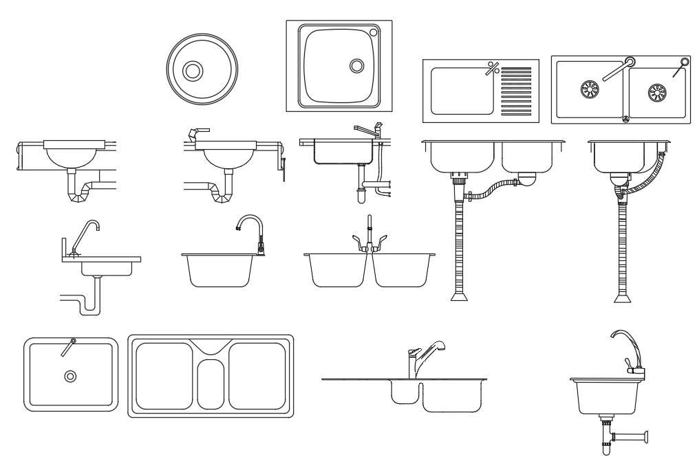 Sink Top View Plan And Side Elevation Design DWG File - Cadbull