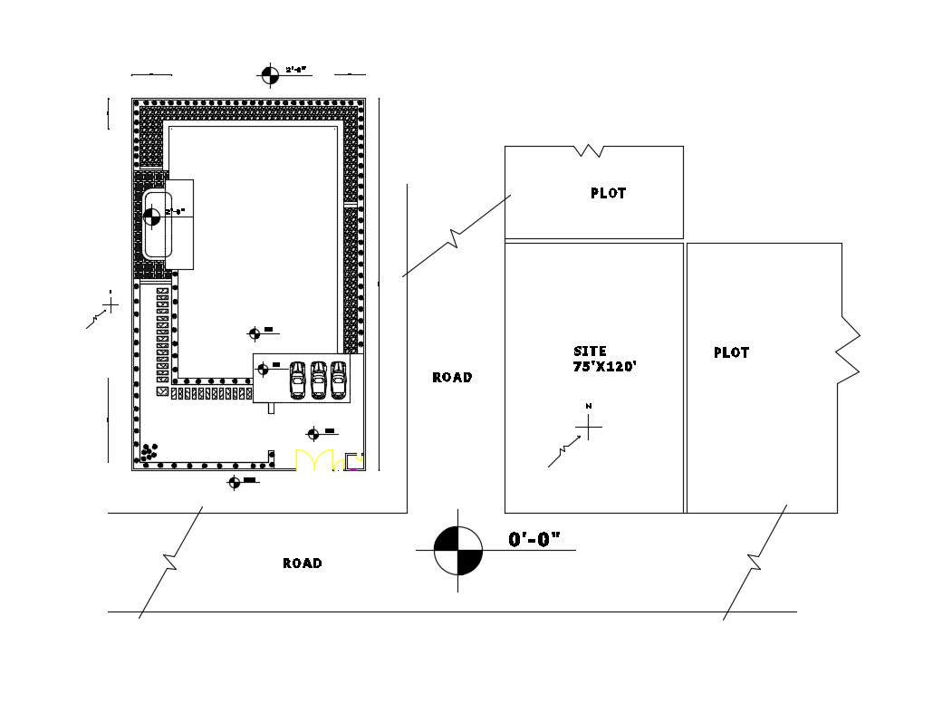 Site plan and distribution plan details of small house dwg file - Cadbull