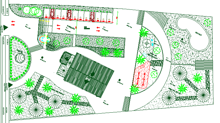 Site Plan And Landscaping Of Multi-flooring Residential Building Dwg 