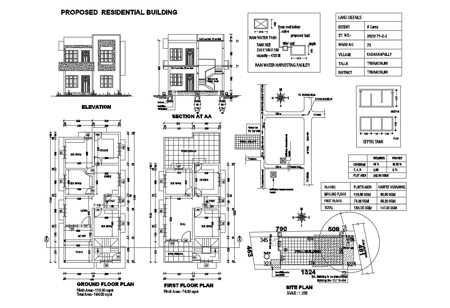 Site plan of 2 storey bungalow with elevation and section in AutoCAD ...