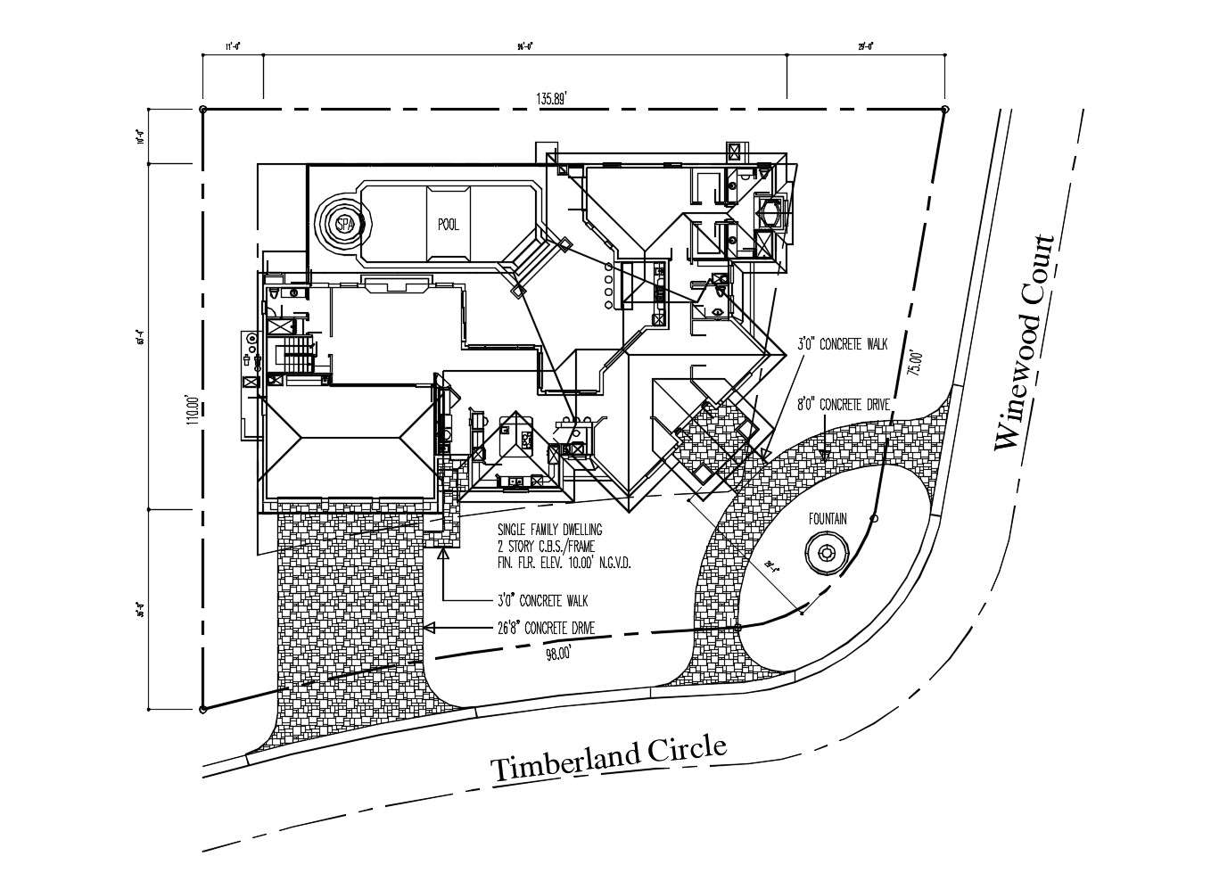 site-plan-of-single-family-house-135-89-x-110-0-with-detail-dimension-in-autocad-cadbull