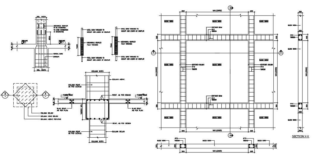 Slab Reinforcement Design With Column Bars Design AutoCAD File Free ...