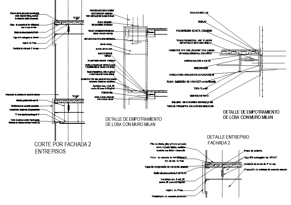 Slab embedment detail with wall dwg file - Cadbull