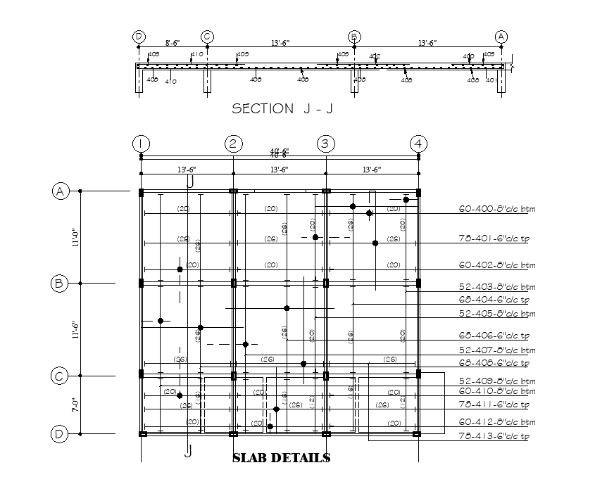 Slab detail of 40’x32’ house plan is given in this Autocad drawing file ...