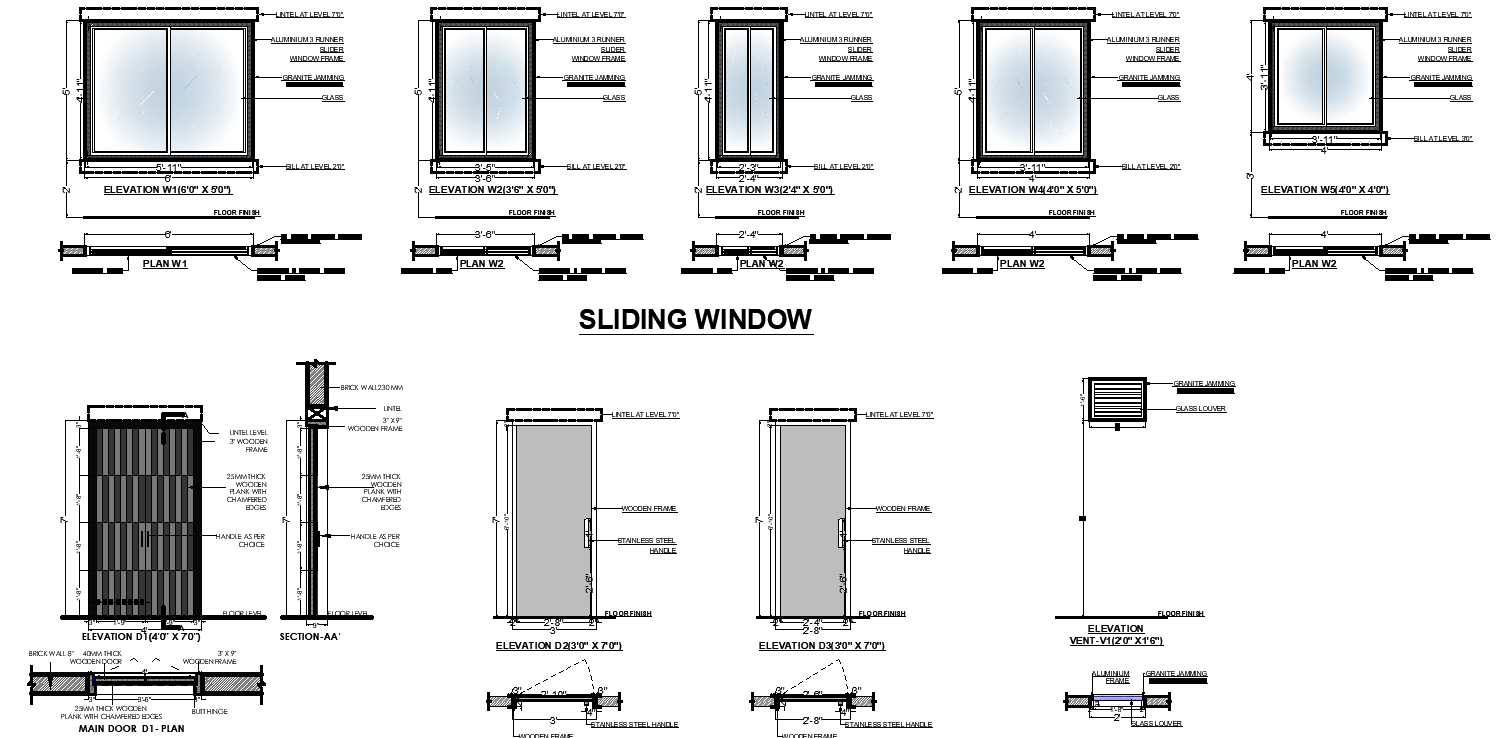 Sliding Window Elevation Detail CAD Drawing In AutoCAD DWG File - Cadbull