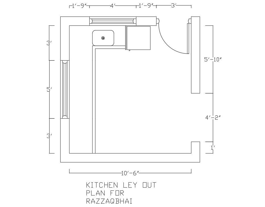 Small kitchen layout plan cad drawing details dwg file - Cadbull