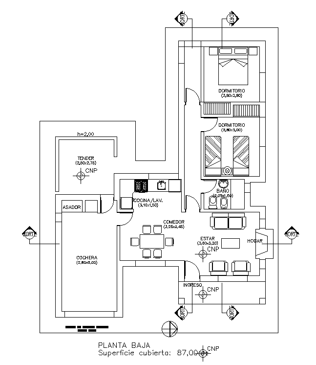 Small beautiful house design cad drawing is given in this cad file ...