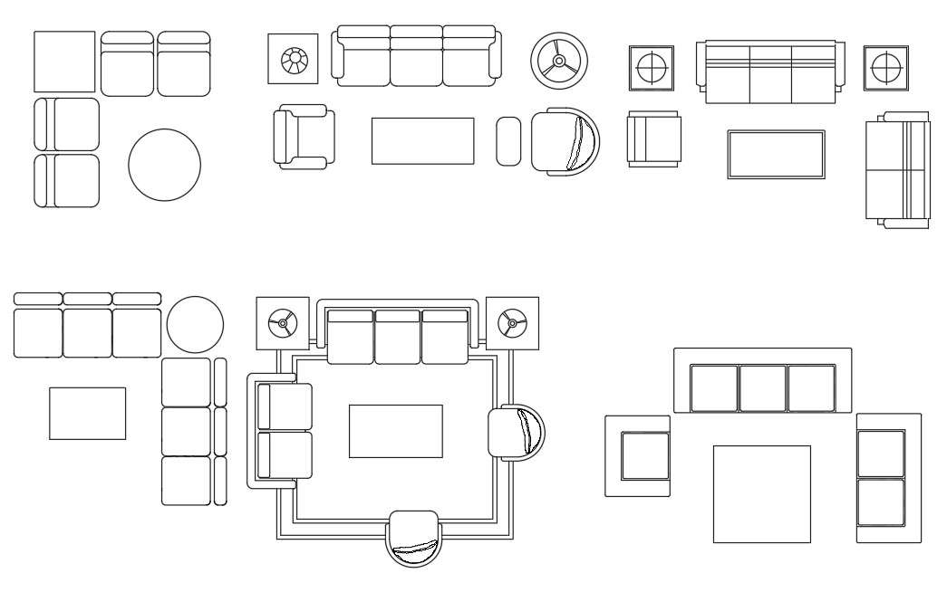 Sofa Set Furniture CAD Blocks DWG File - Cadbull