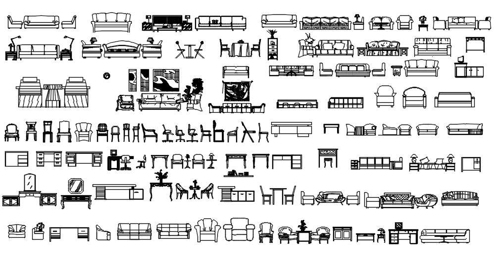 Sofa, chairs and table design CAD blocks in AutoCAD 2D drawing, dwg ...