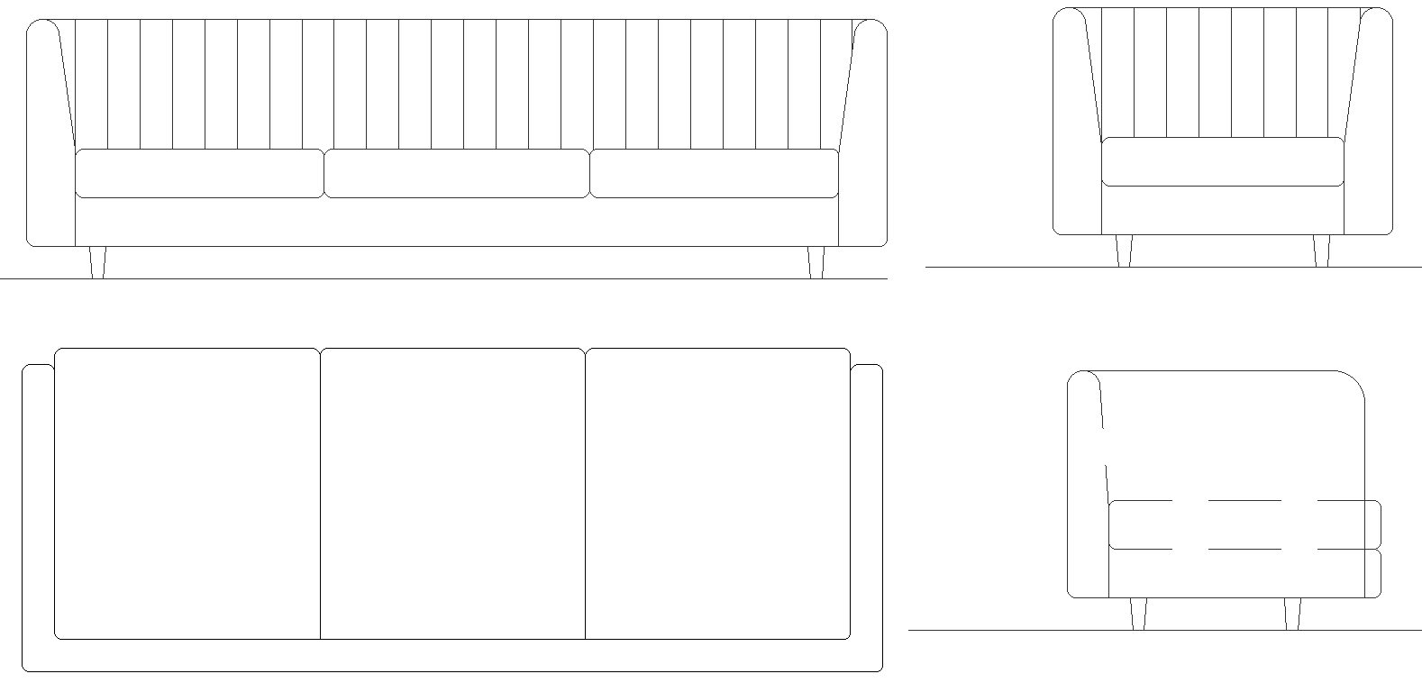 Sofa design with elevation section and plan details dwg autocad drawing ...