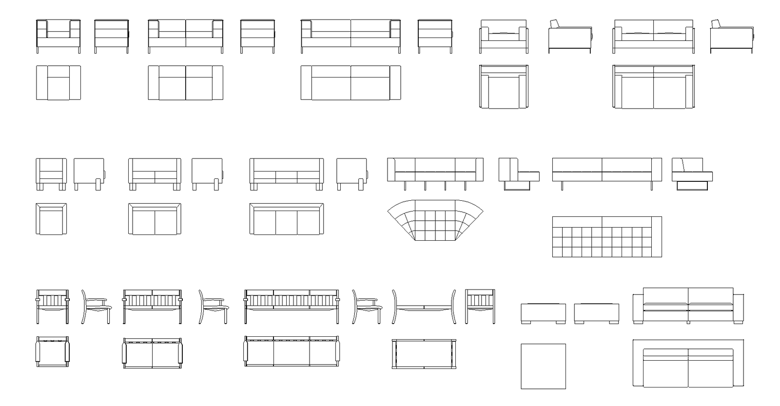 Sofas and armed chairs plan detail dwg. - Cadbull