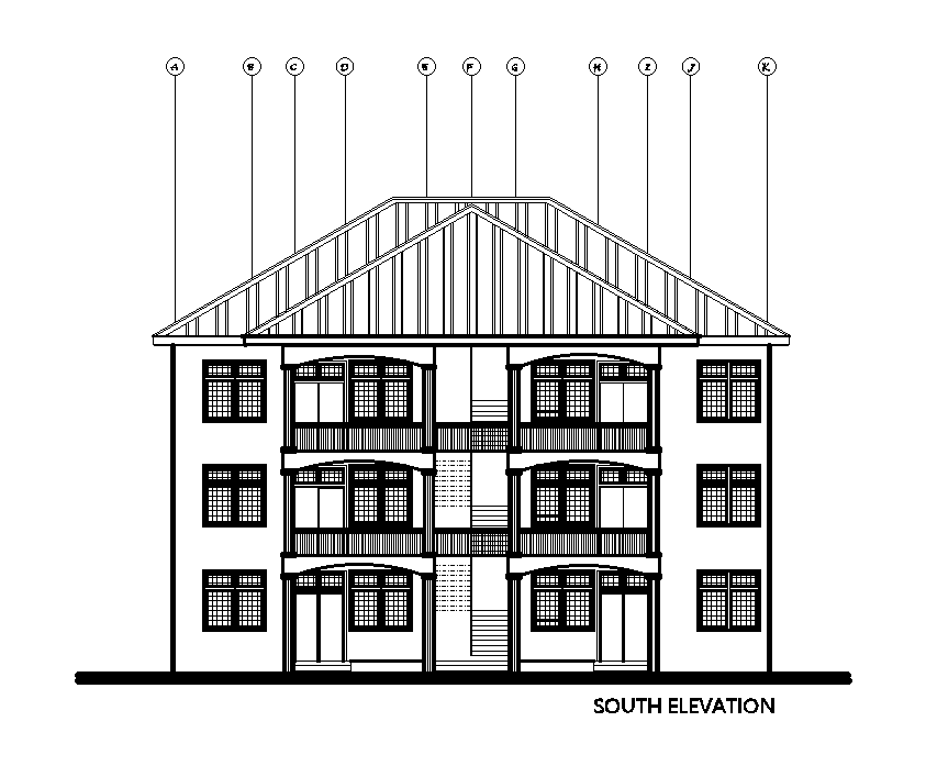 South elevation of 18x15m house plan of residential building is given ...