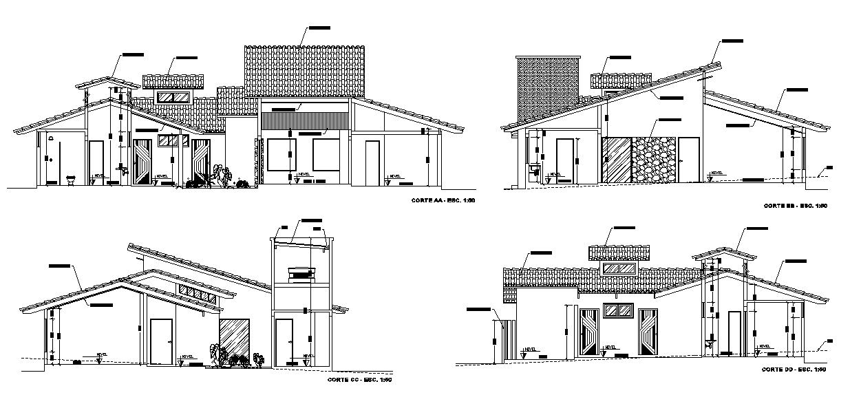 Span Roof House Building Section Drawing Download Dwg File Cadbull