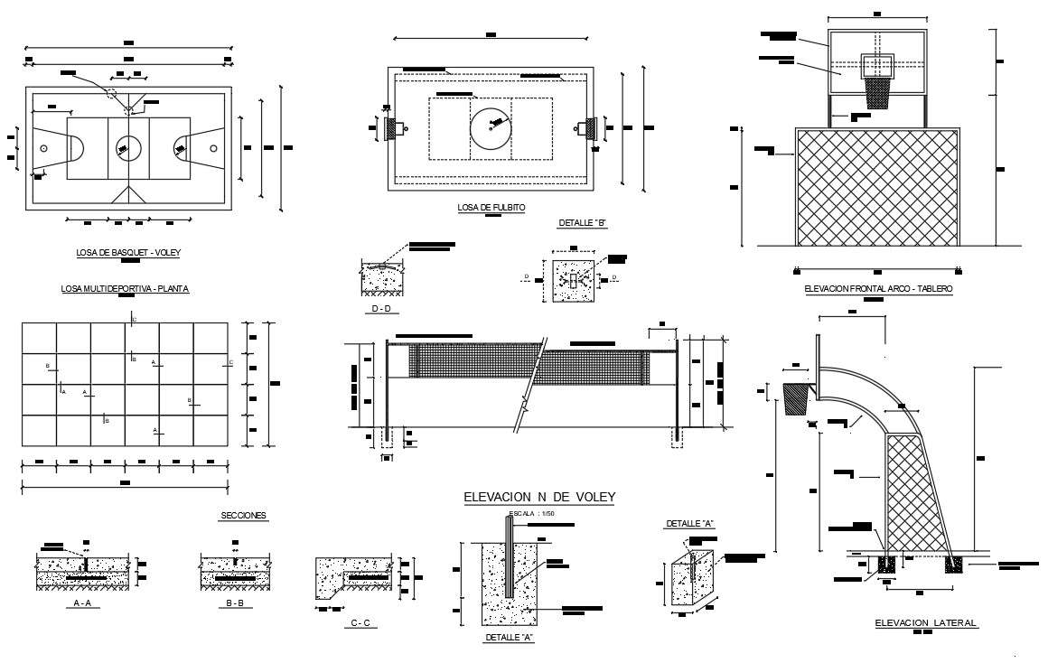 Sport Center Plan Elevation and section For Drawing DWG File - Cadbull