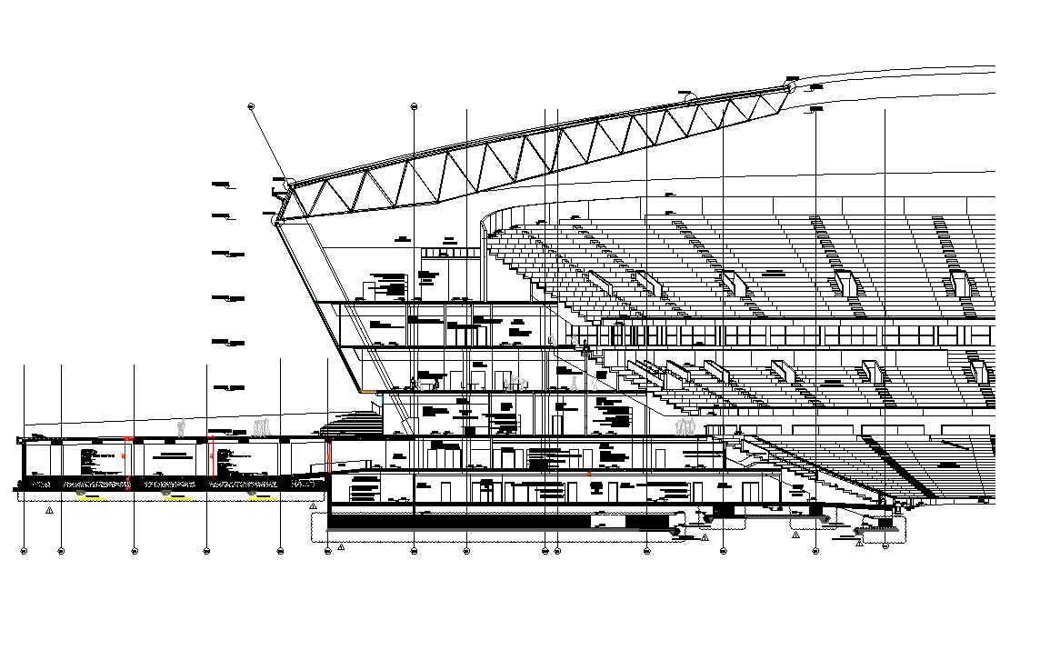 Stadium sectional elevation dwg file Cadbull