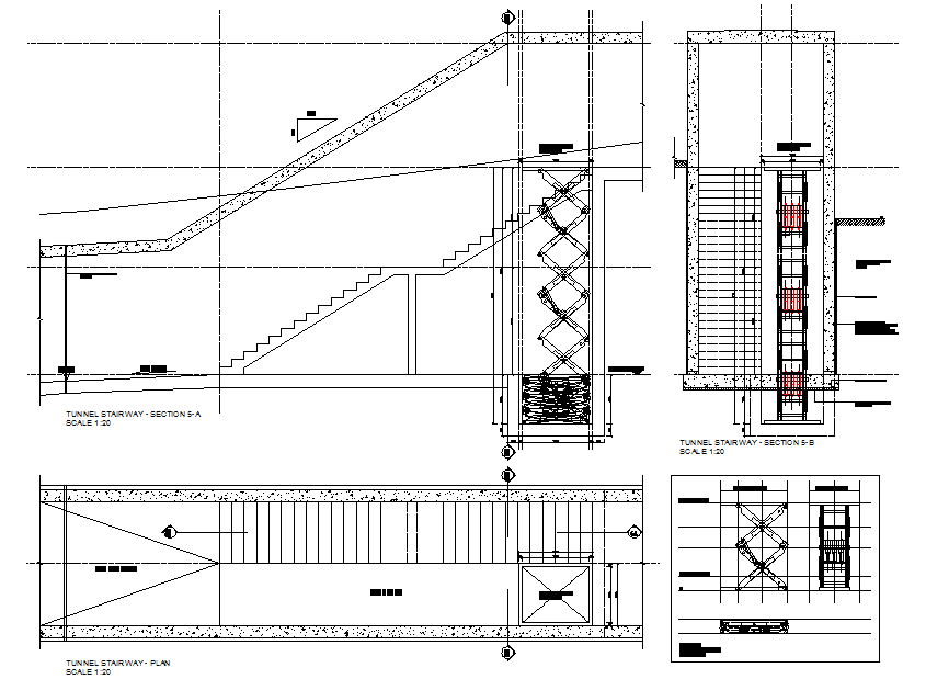 Stair Plan & Elevation Detail - Cadbull