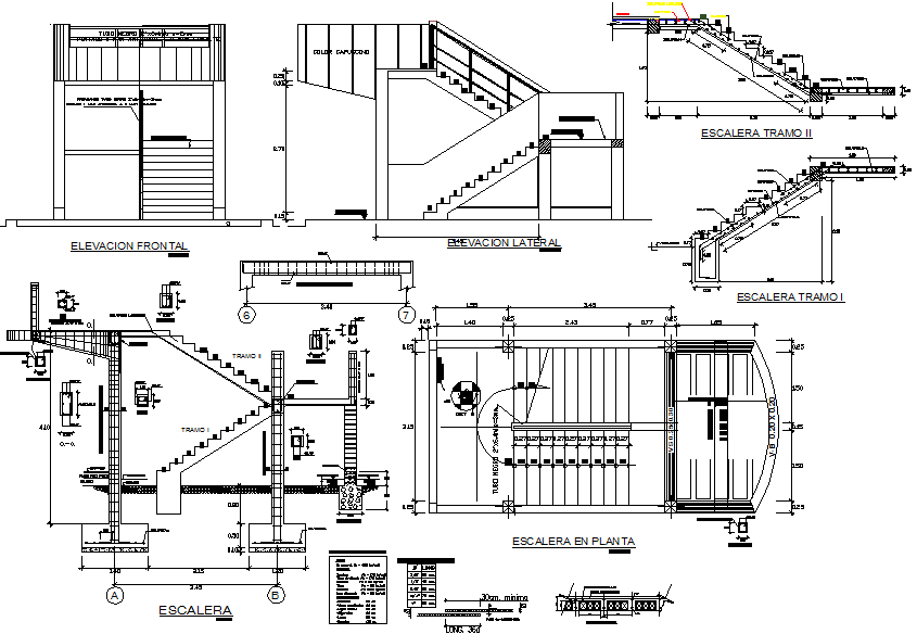 Stair plan and elevation, section detail dwg file - Cadbull