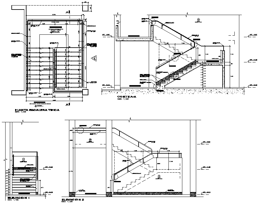 Stair plan and section detail dwg file - Cadbull