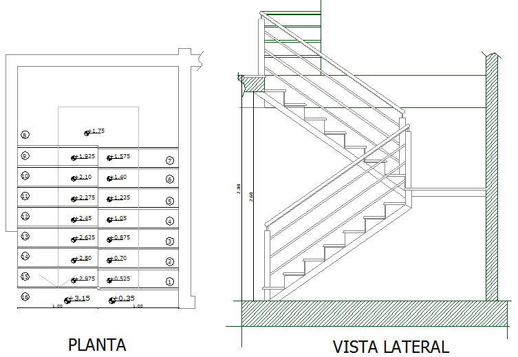 Stair plan and section detail dwg file - Cadbull