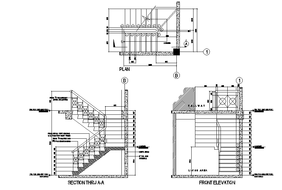 Stair Plan Section And Elevation AutoCAD File Cadbull