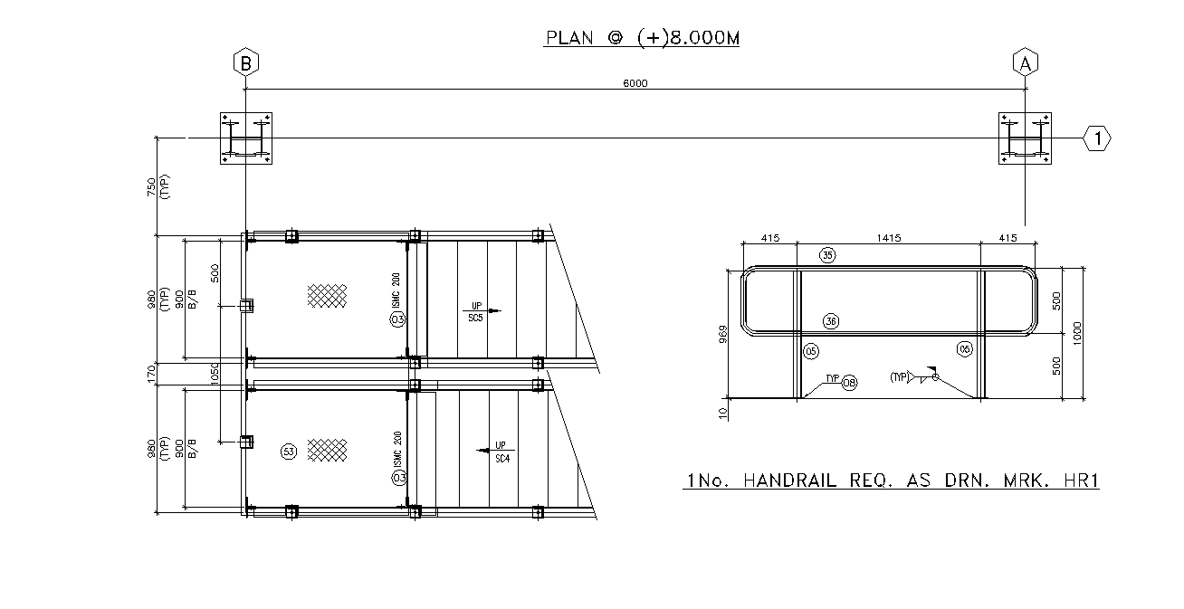 Stair Plan With Handrail Drawing Free Download DWG File - Cadbull