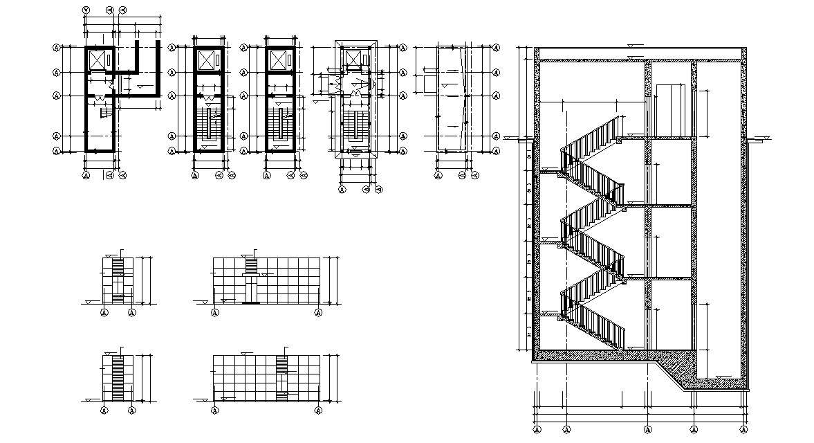 Staircase Plan and Elevation CAD Drawing - Cadbull