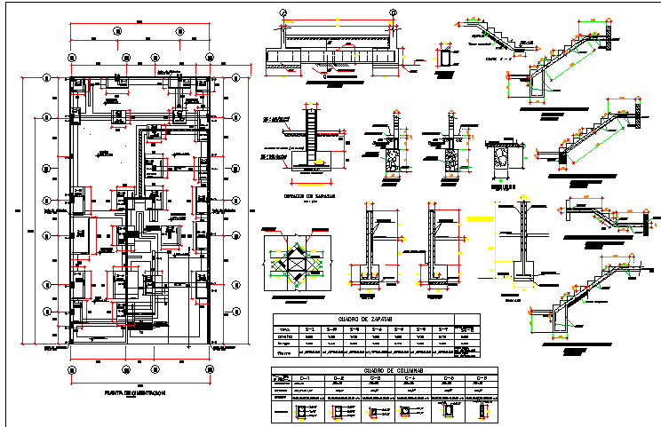 Staircase and constructive details of two level housing dwg file - Cadbull