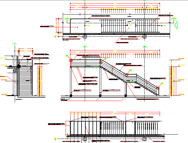 Staircase and cut sectional details of shopping center dwg file - Cadbull