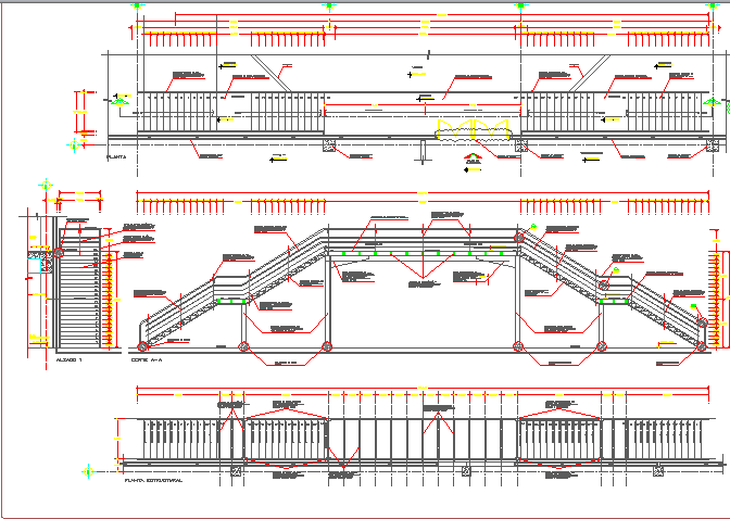 Staircase and railing section details of shopping center dwg file - Cadbull