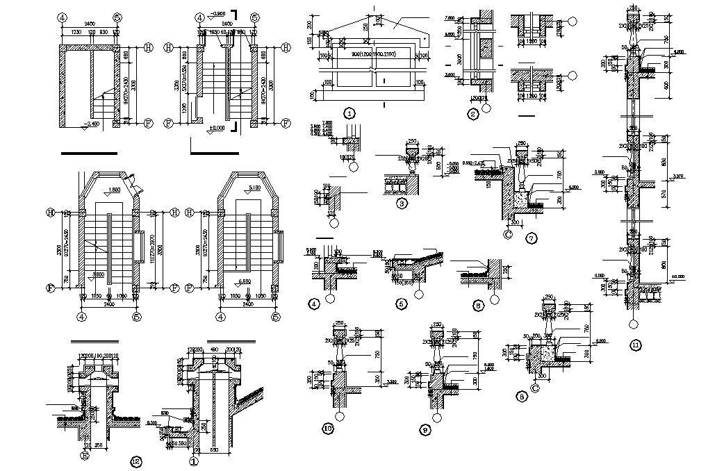 Staircase and wall section detail dwg file - Cadbull