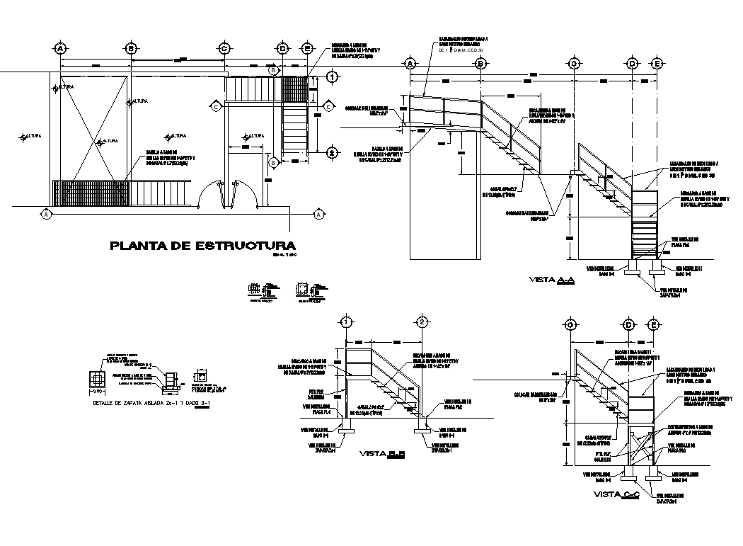 Staircase construction detail elevation 2d view layout file - Cadbull