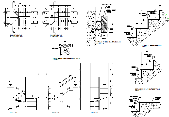 Staircase construction details of house dwg file - Cadbull