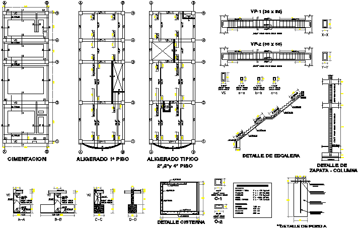 Staircase construction details with foundation plan dwg file - Cadbull