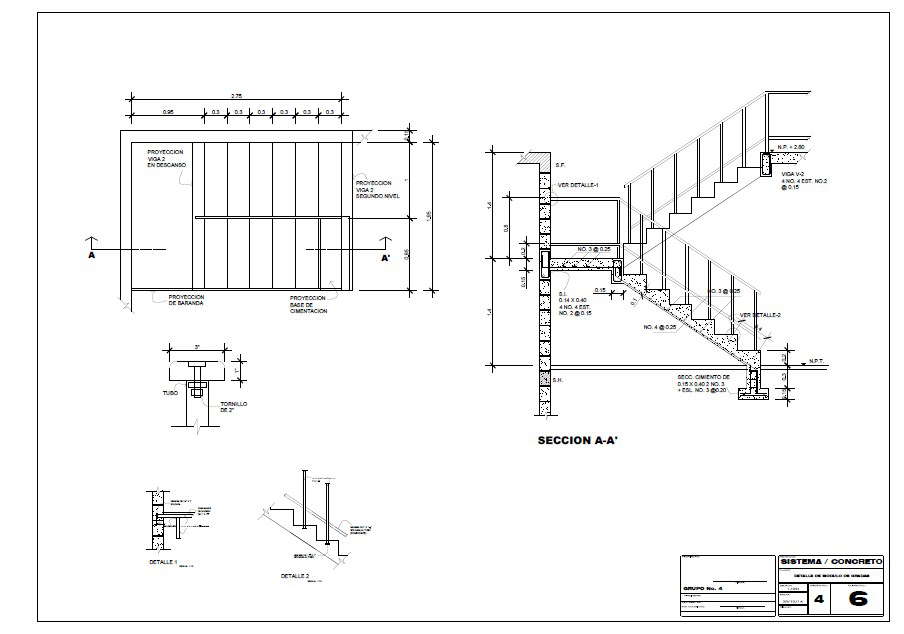 Staircase section and constructive structure details dwg file - Cadbull