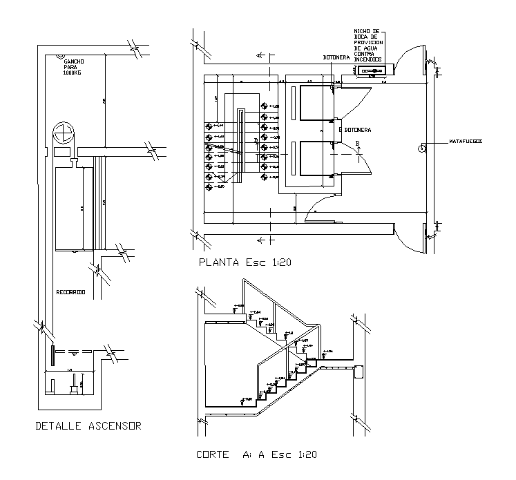 Staircase And Lift Plan And Section Cad Drawing Download Dwg File Cadbull