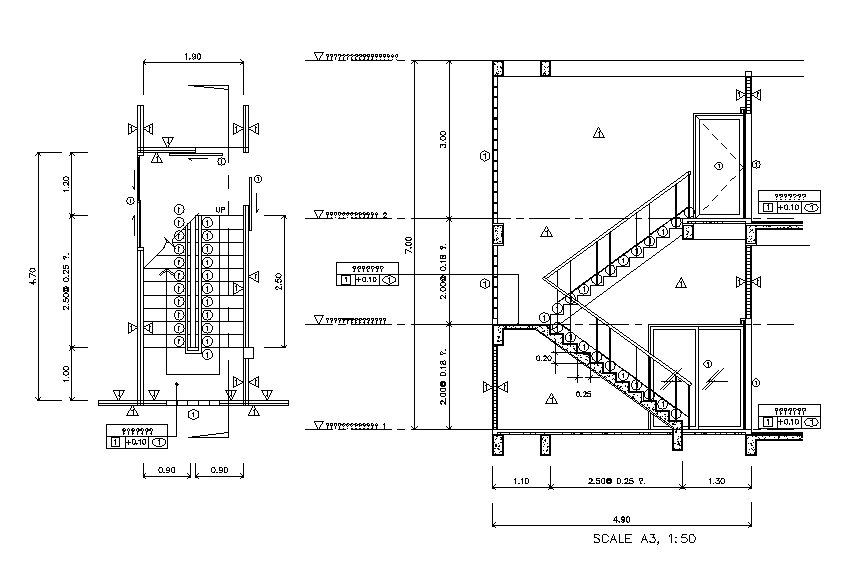 Staircase Plan And Section CAD Drawing Download DWG File