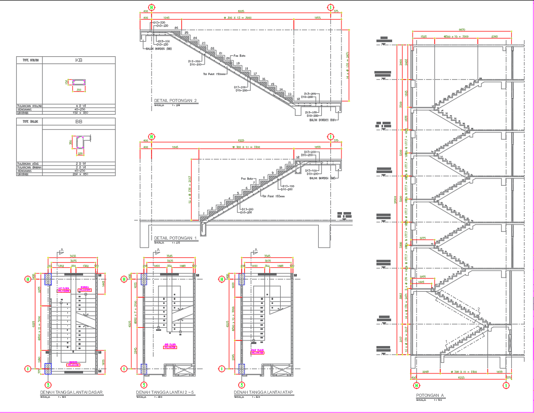 Staircase Plans with Section and Elevation Details for High Rise ...