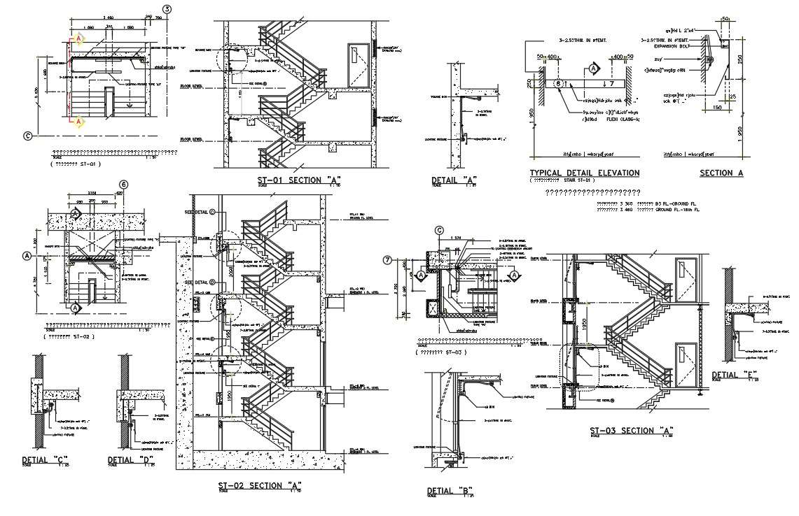 Stair plan and section detail dwg file - Cadbull
