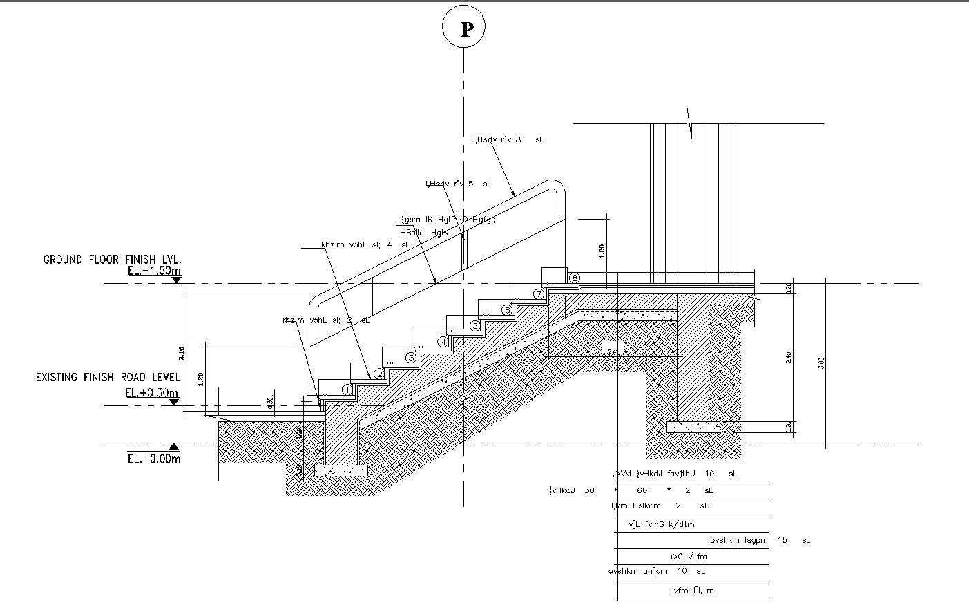 Staircase Side Views with Detailed Handrail Sectional Details CAD