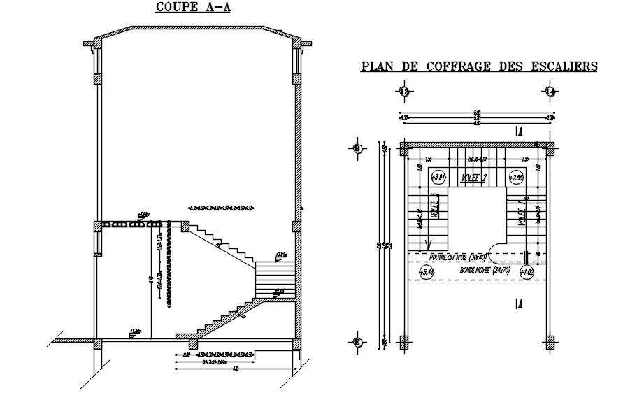 Staircase plan and section design with details in AutoCAD 2D drawing ...