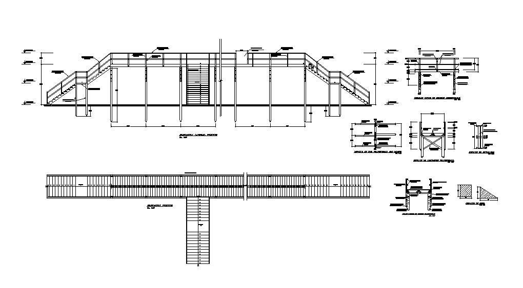 Staircases of school building elevation, section and plan and structure ...