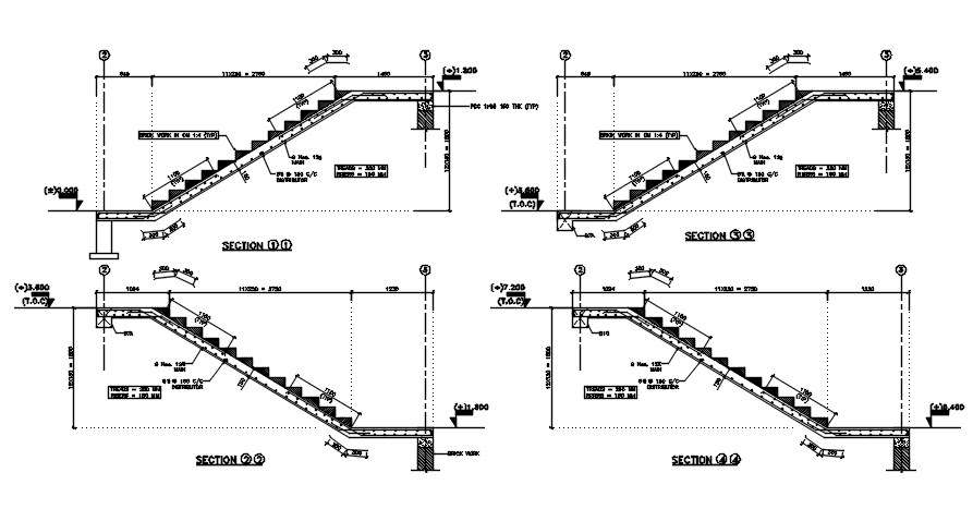 Staircase sections details are given in this Autocad 2D DWG drawing ...