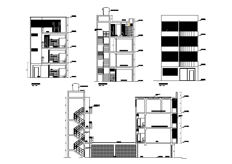 Staircase section view of 135x150m college building is given in this ...