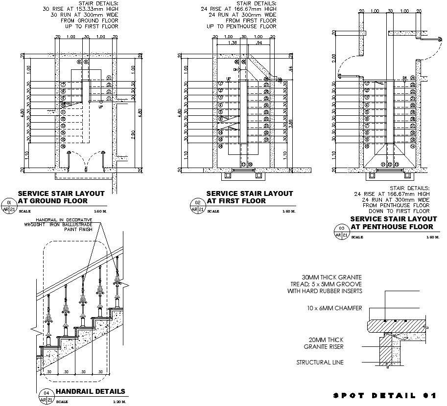 Stair detail layout of pent house AutoCAD drawing - Cadbull