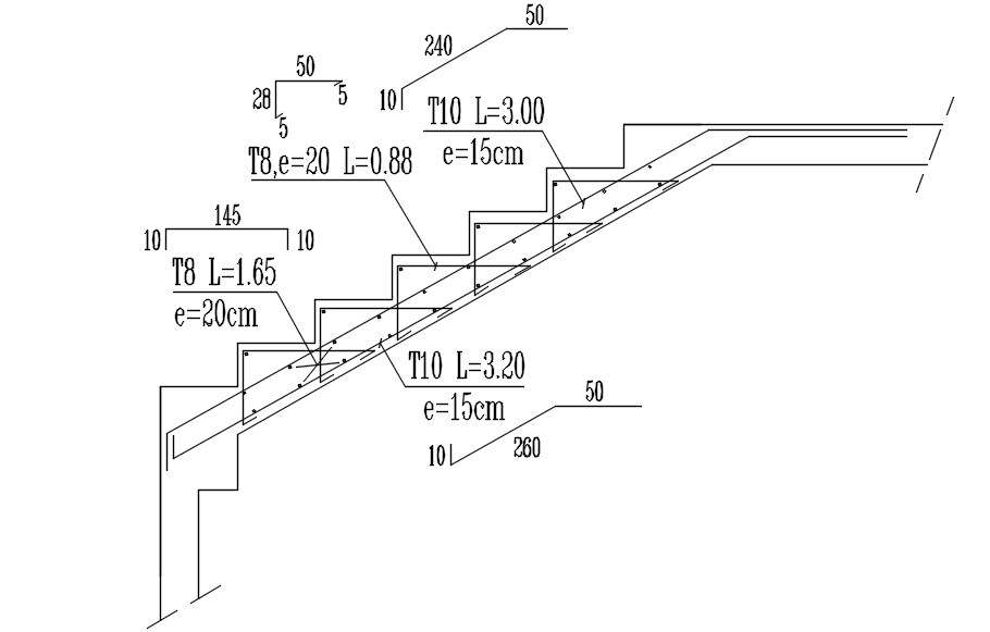 Stairs reinforcement portion detailed drawing plan in 2D Autocad DWG ...