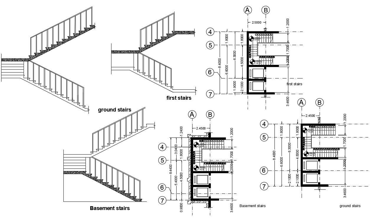 Stairway Construction AutoCAD Drawing - Cadbull