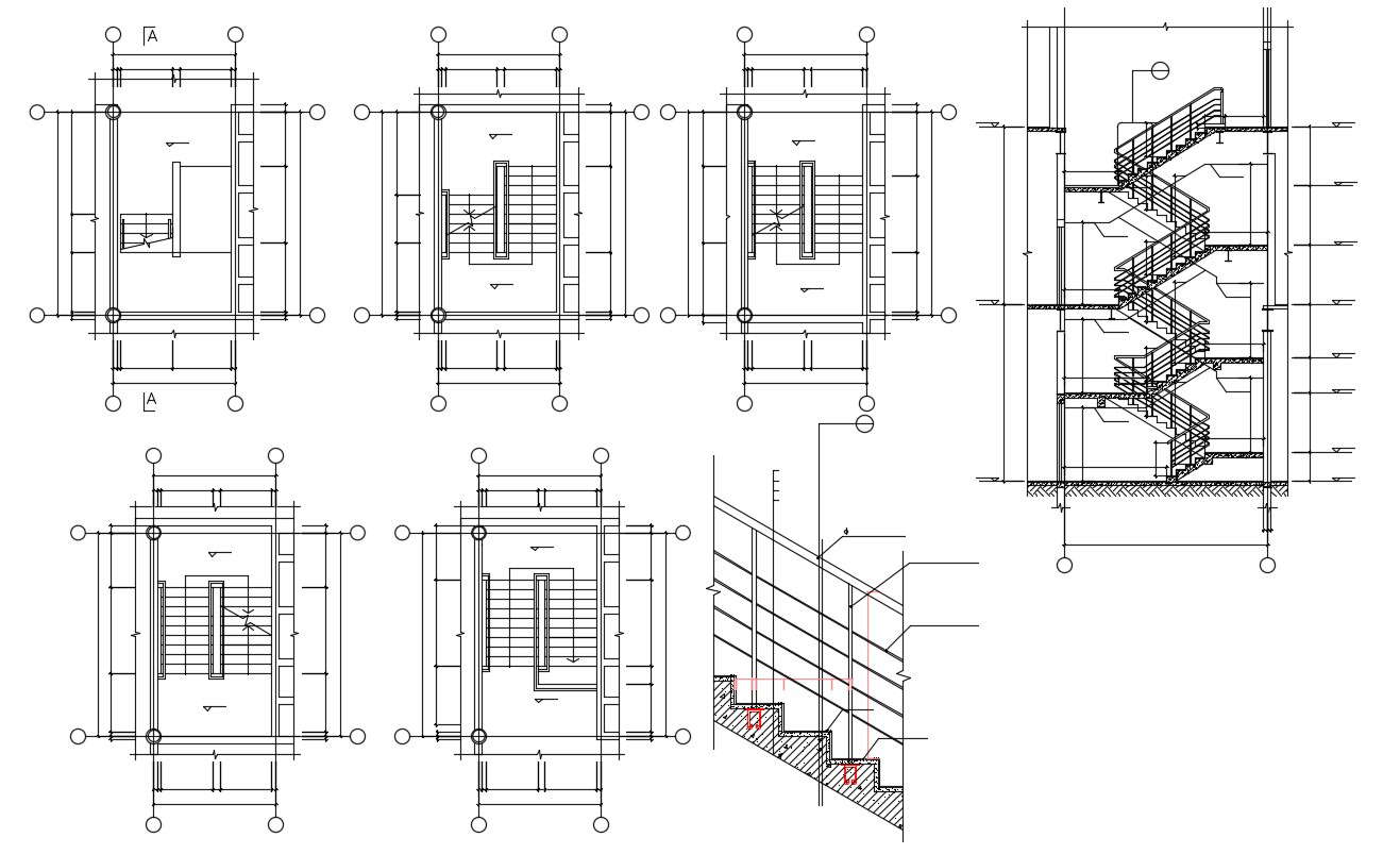 Stairway Plan Elevation and Section CAD Drawing - Cadbull