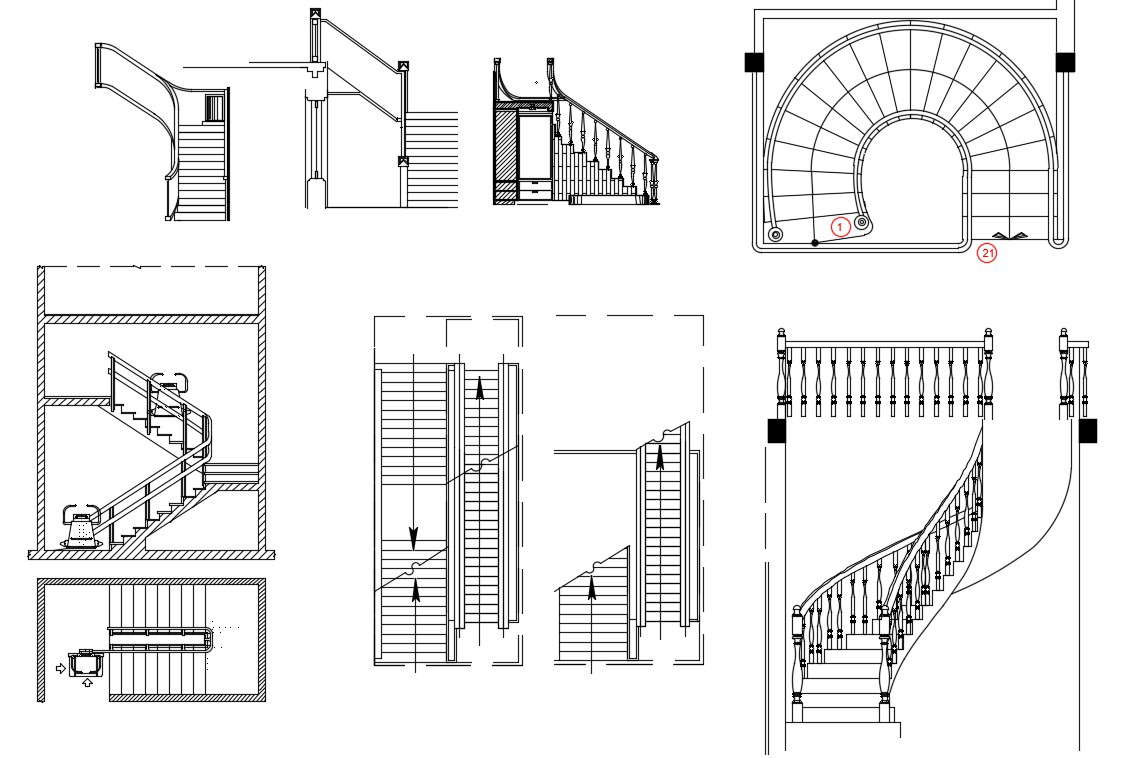 Staircase Railing Front Elevation Block Drawing Details Dwg File