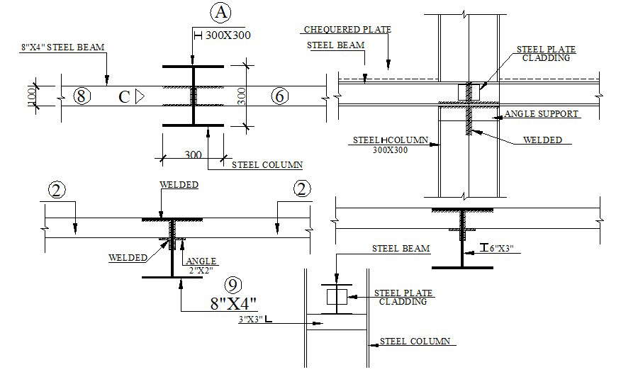 Steel Beam Column CAD Drawing - Cadbull